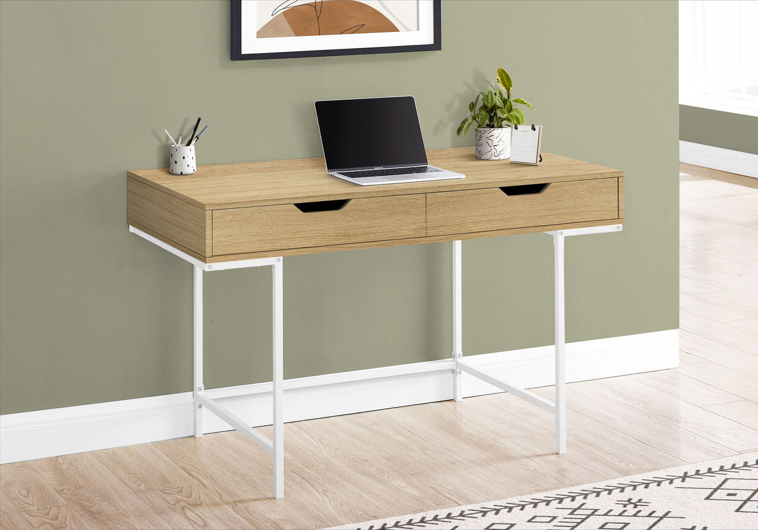 Computer Desk For Home Office, Storage Drawers, Marble Look Contemporary &amp; Modern