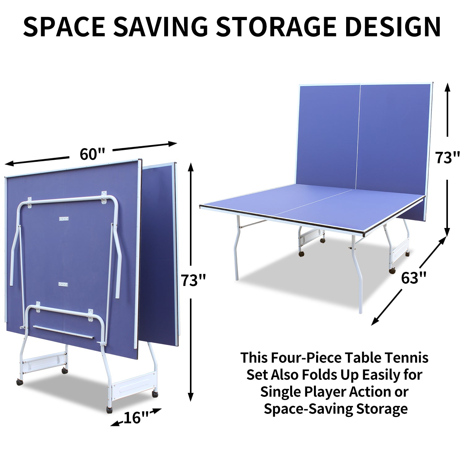 9ft Mid-Size Table Tennis Table Foldable &amp; Portable Ping Pong Table Set for Indoor Games with Net, 2 Table Tennis Paddles and 3 Balls