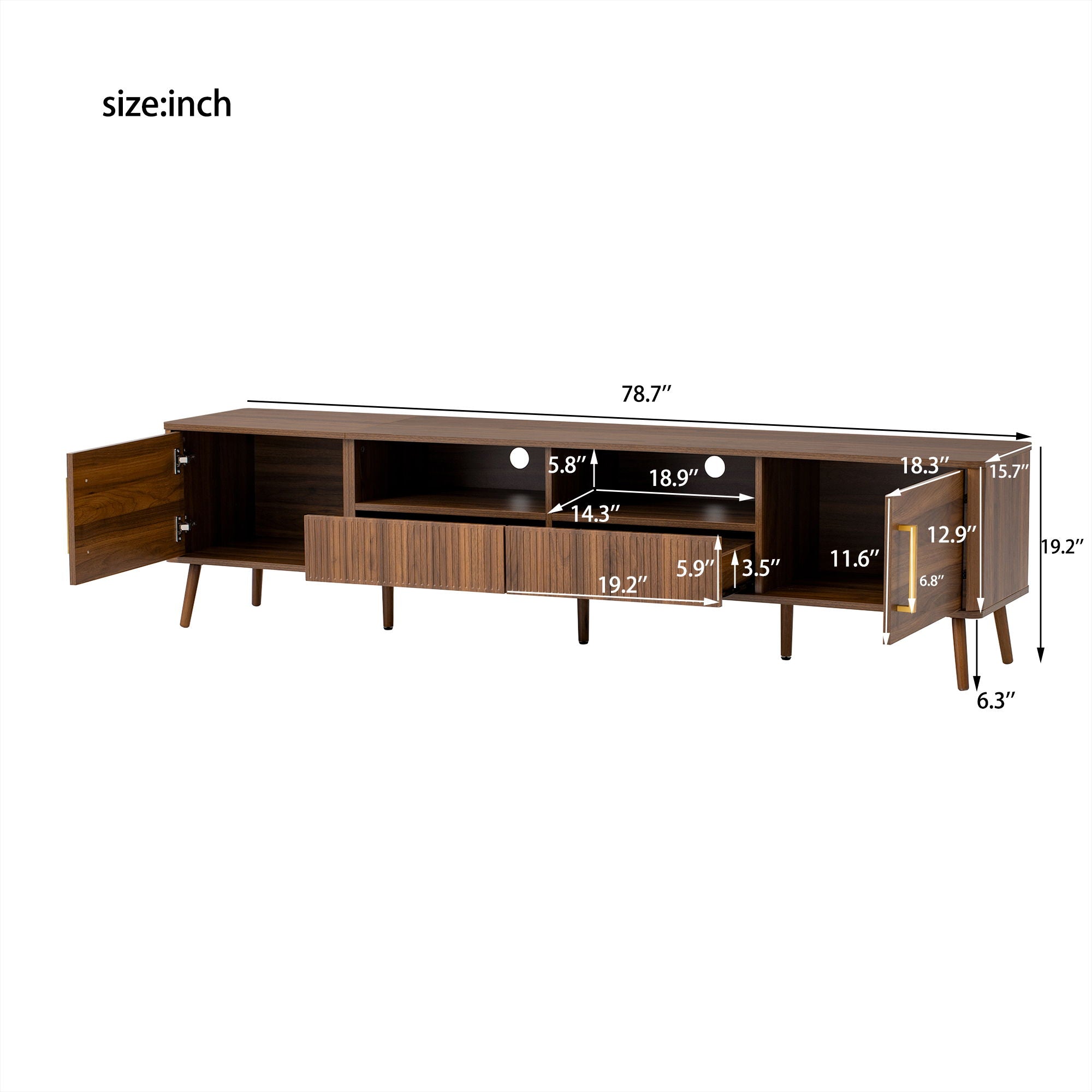TV Stand For TVs Up To 85&quot; With Soft-Close Doors, Open Shelf, Cable Management - Walnut