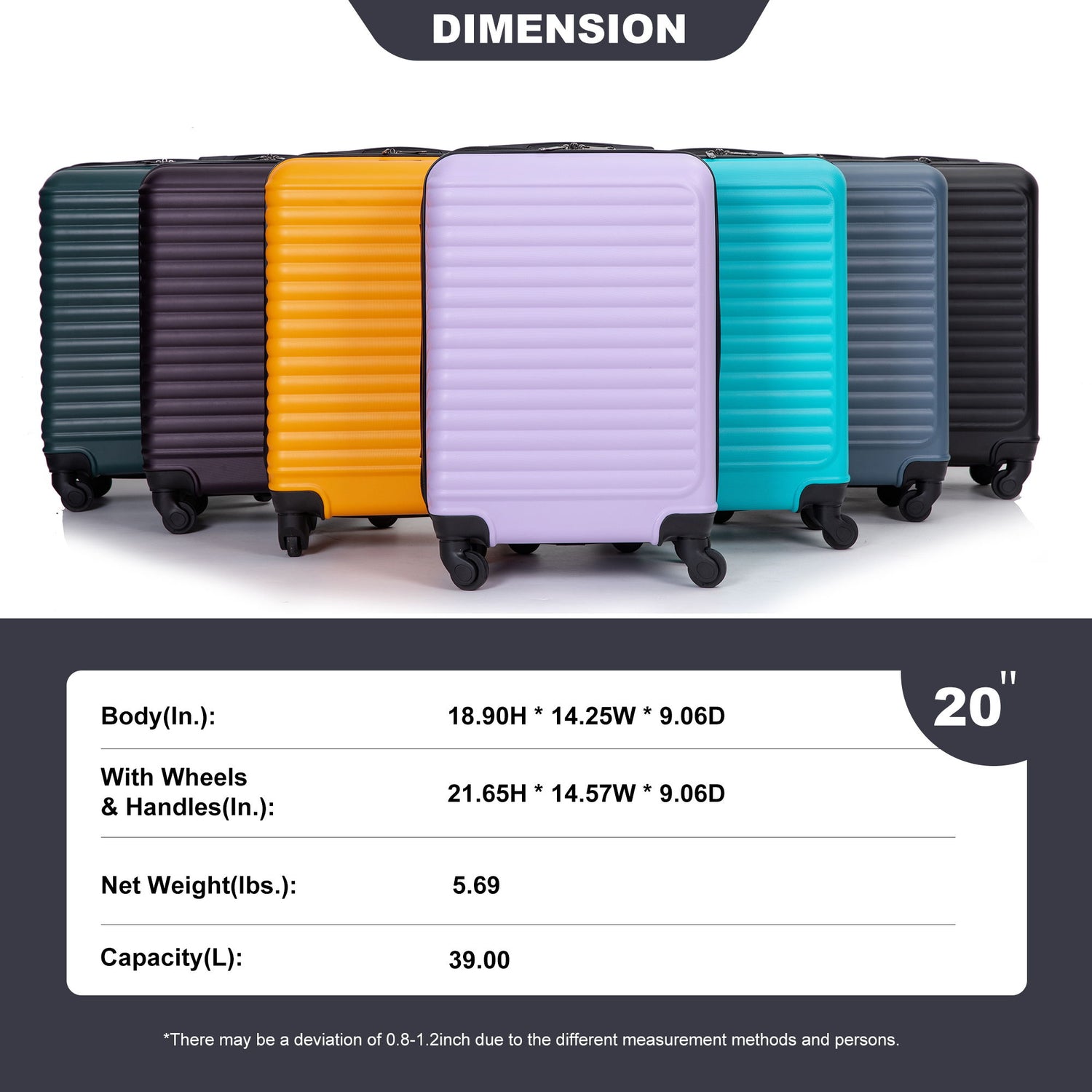 20&quot; Carry On Luggage Lightweight Suitcase, Spinner Wheels