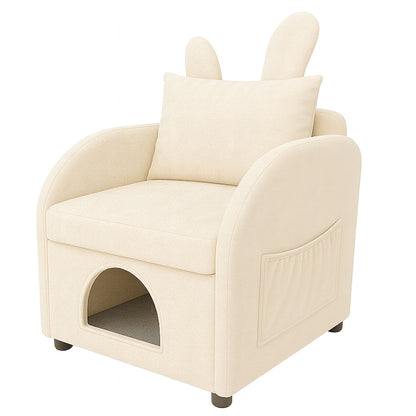 Bunny Ear Pet Friendly Armchair With Hidden Pet House With Storage Pocket For Bedroom &amp; Living Room - Beige