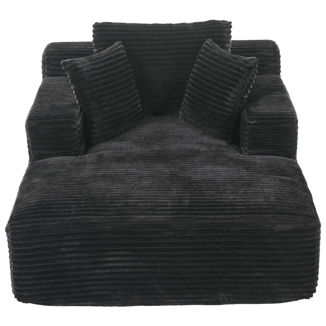 Modern Corduroy Chaise Lounge Sofa Bed With Removable Pillows, Upholstered Sleeper Sofa - Black