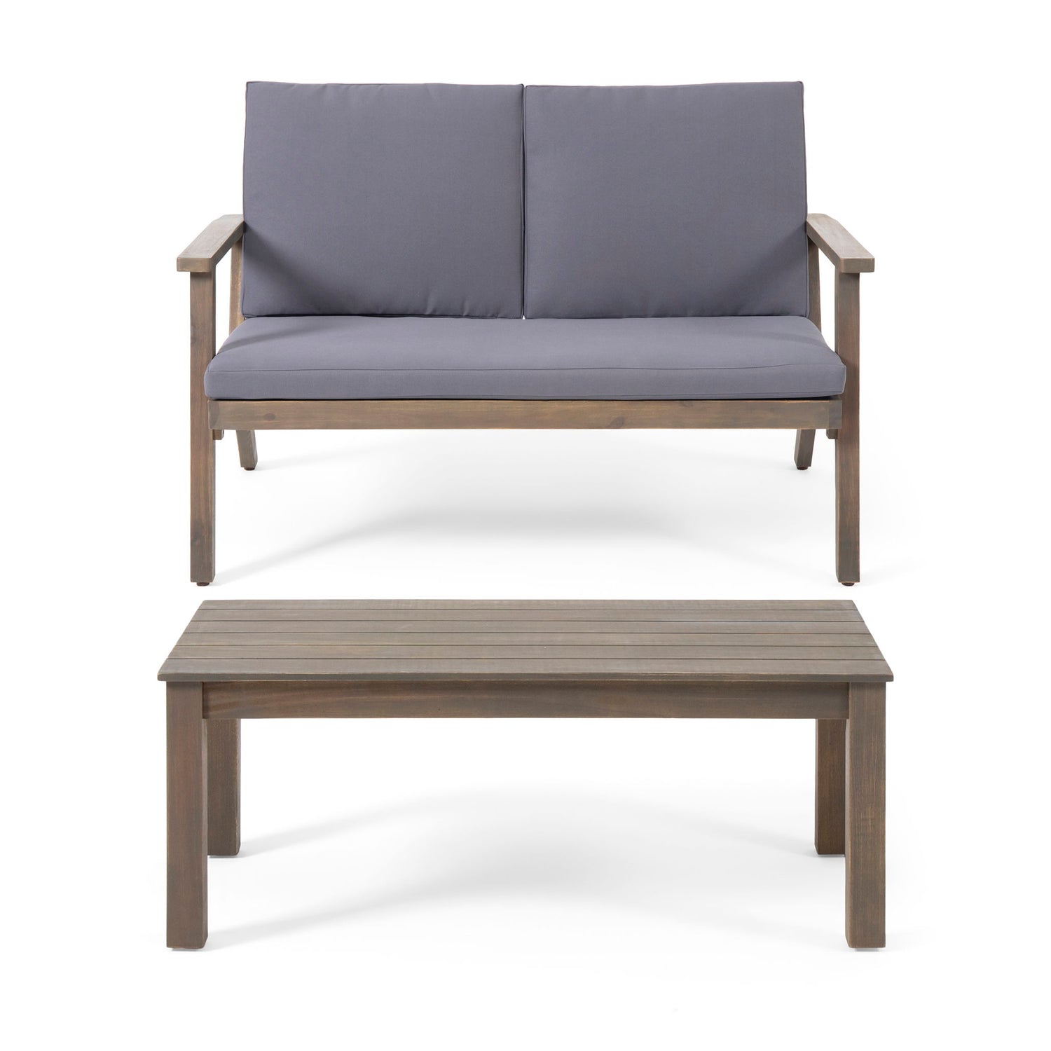 Avacyn - Outdoor Loveseat And Coffee Table Set With Cushions - Dark Gray