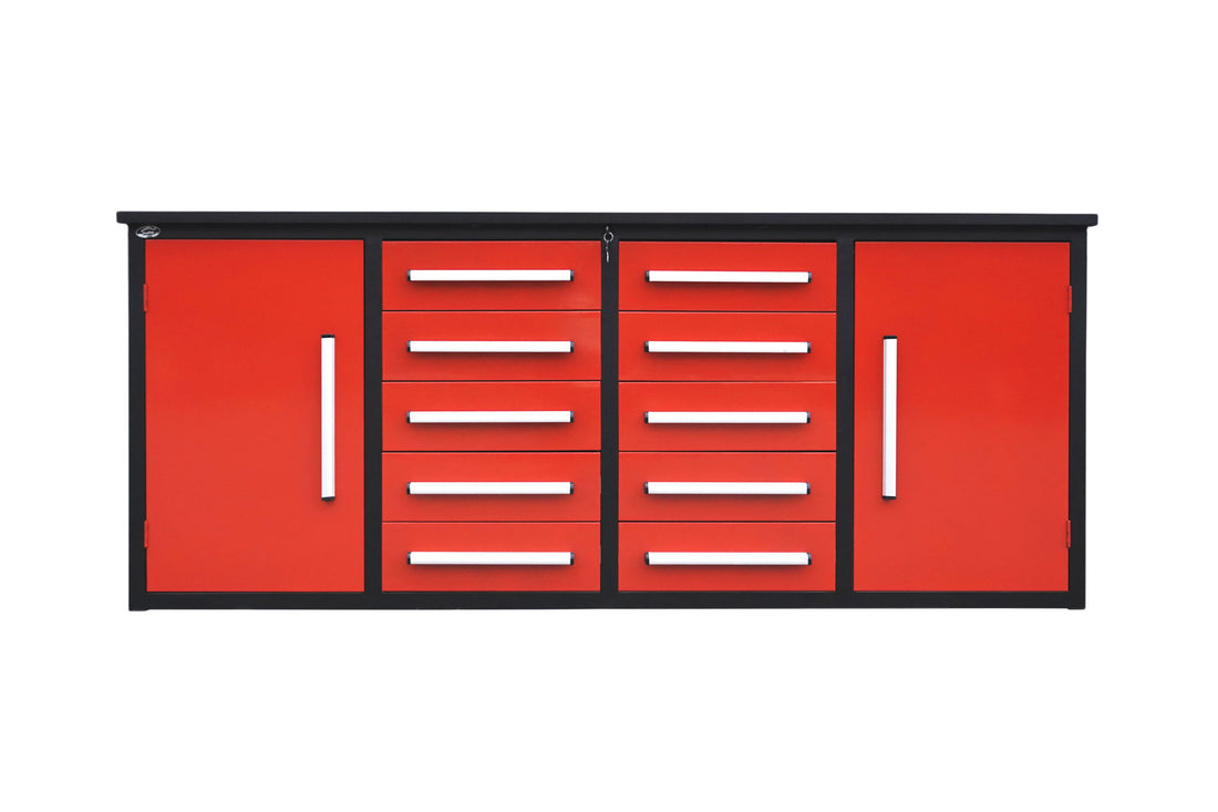Storage Cabinets With Workbench (With 10 Drawers And 2 Cabinets)