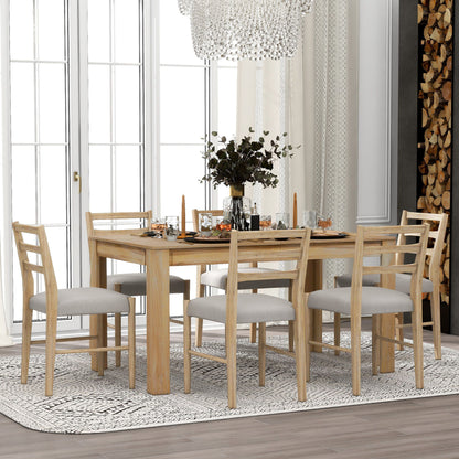 7 Piece Dining Set With Extendable Table, 2 Drawers &amp; 6 Upholstered Chairs
