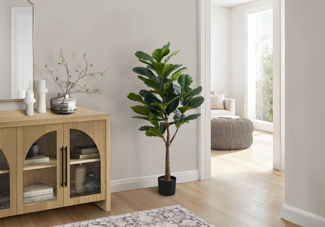 47&quot; Tall, Artificial Plant, Fiddle Tree, Indoor, Fake, Floor, Greenery, Potted, Real Touch, Decorative - Green / Black