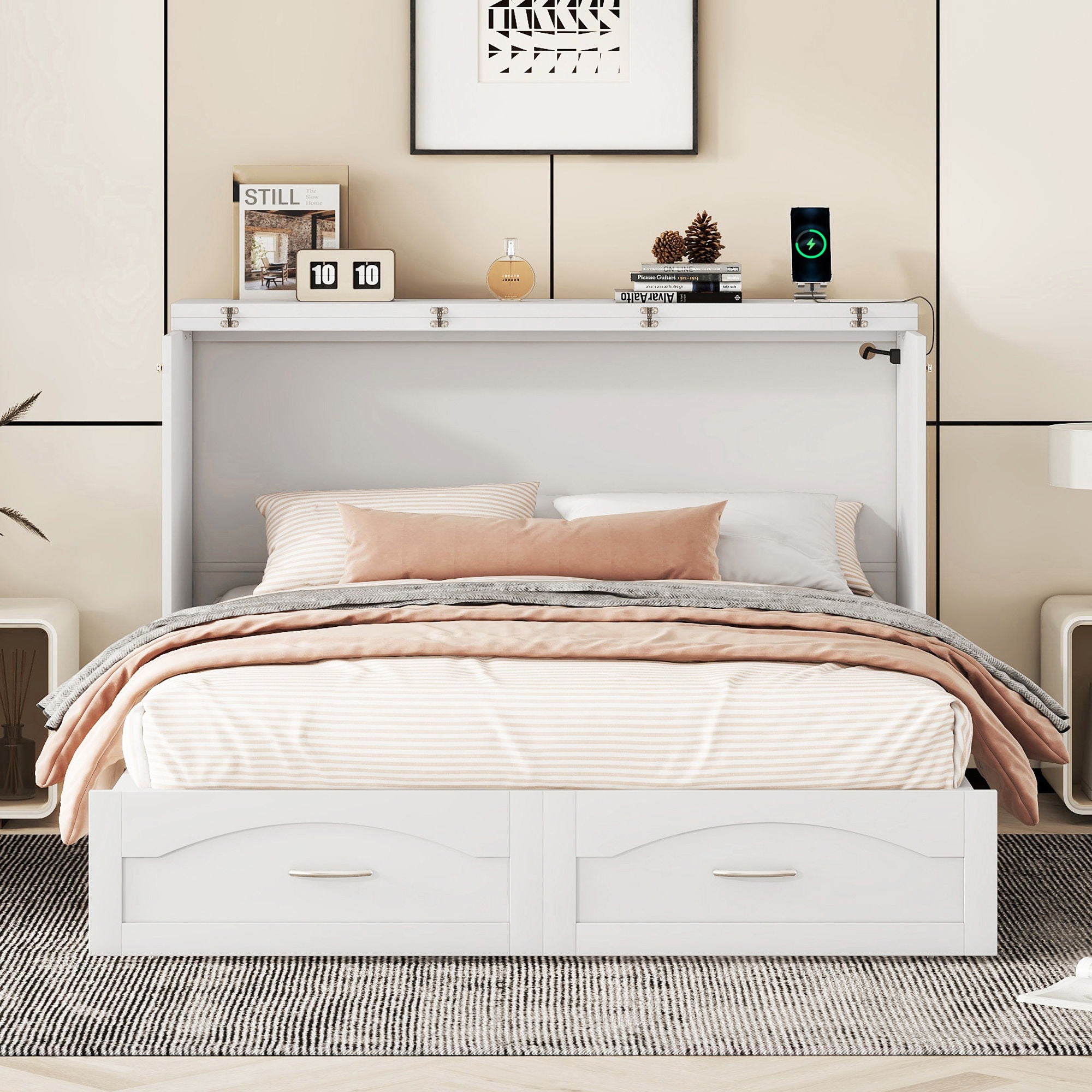 Murphy Bed With Drawer And A Set Of Sockets &amp; USB Ports, Pulley Structure Design