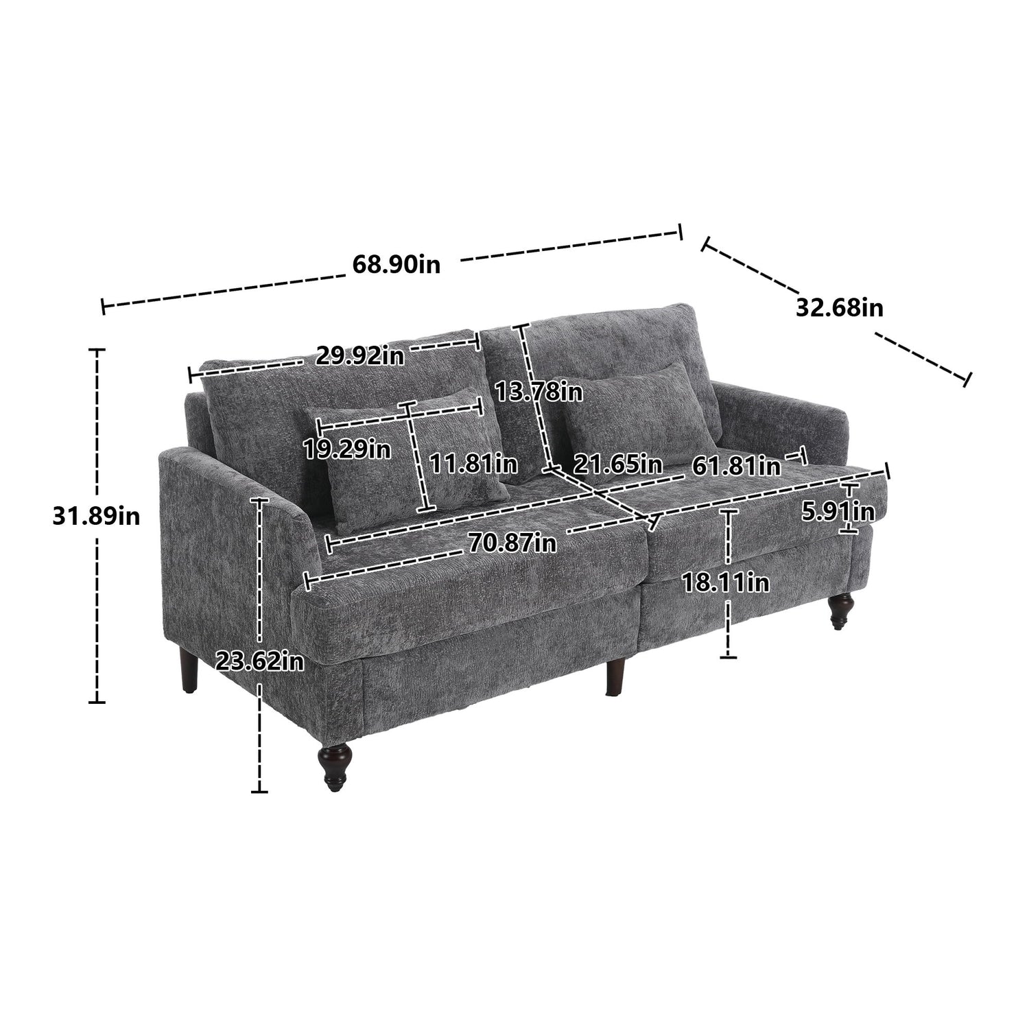 Mid Century Modern Chenille Fabric Loveseat Sofa, 2 Seat Upholstered Couch