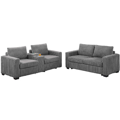 Modern Style 2 Piece Sofa Set With Cup Holders &amp; Charging Port