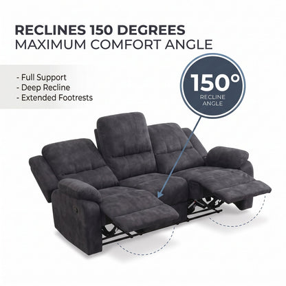 2 Piece Reclining Sofa Set, 3 Seat Sofa &amp; 2 Seat Loveseat, 150° Recline - Dark Gray