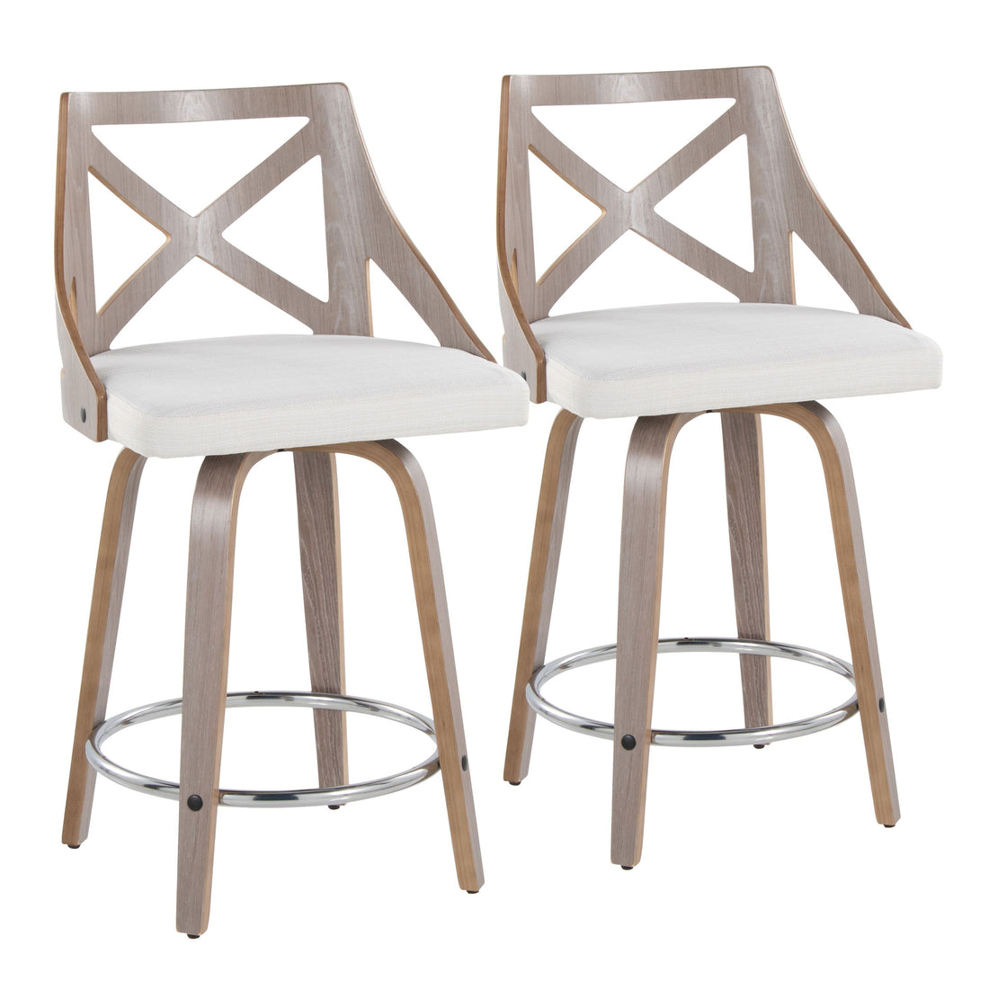 Charlotte - Farmhouse Fixed Height Counter Stool &amp; Swivel With Round Footrest (Set of 2)