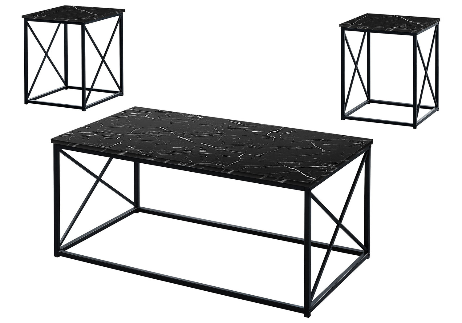 Table Set, Coffee, End, Side, Accent, Living Room, Marble Look Laminate, Contemporary &amp; Modern (Set of 3)