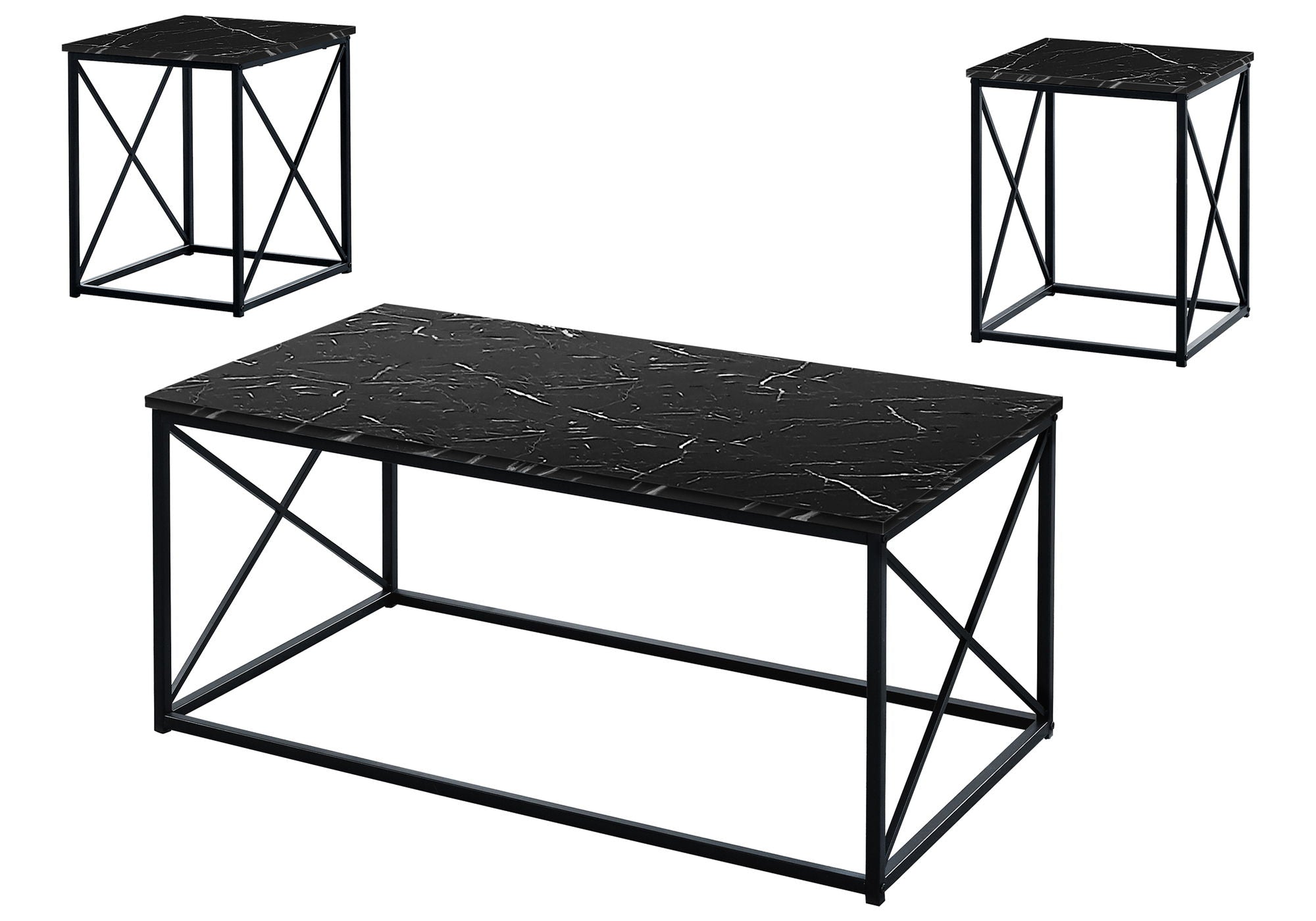 Table Set, Coffee, End, Side, Accent, Living Room, Marble Look Laminate, Contemporary &amp; Modern (Set of 3)