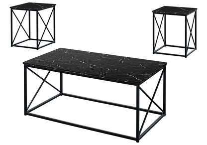 Table Set, Coffee, End, Side, Accent, Living Room, Marble Look Laminate, Contemporary &amp; Modern (Set of 3)