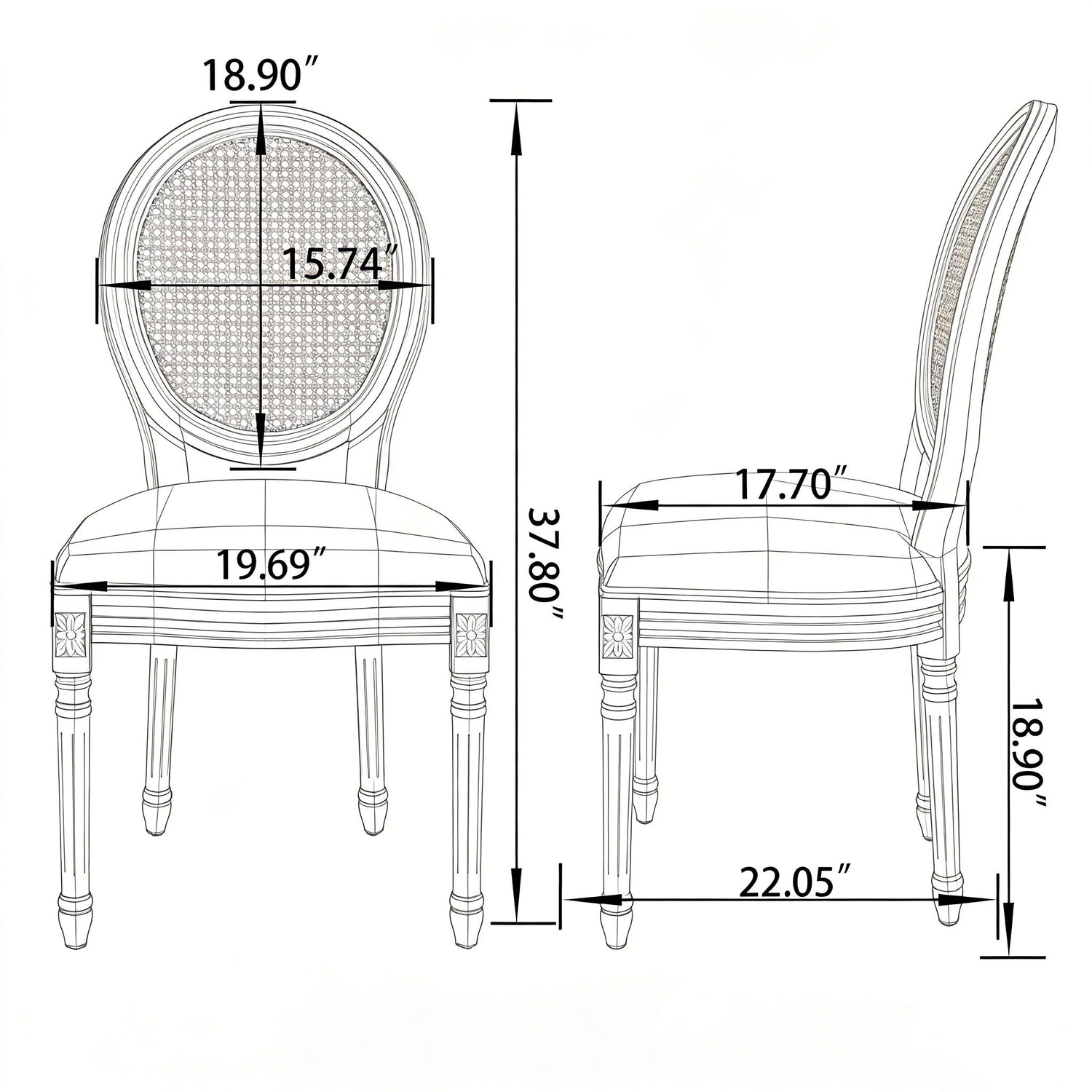French Country Dining Chairs &amp; Round Back (Set of 2)