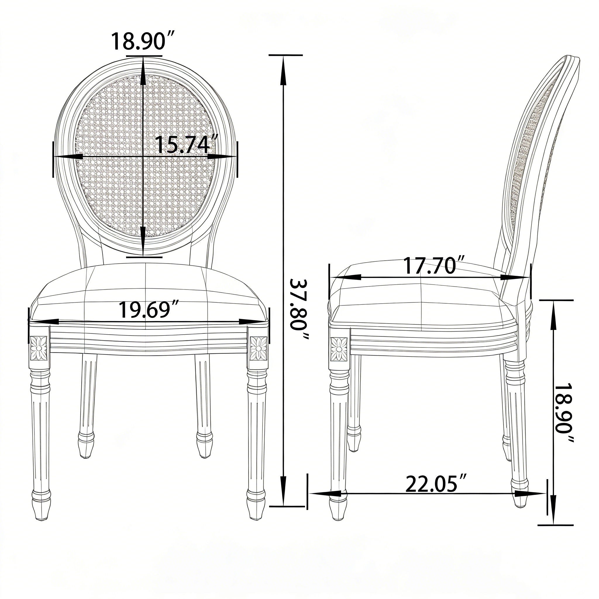 French Country Dining Chairs &amp; Round Back (Set of 2)