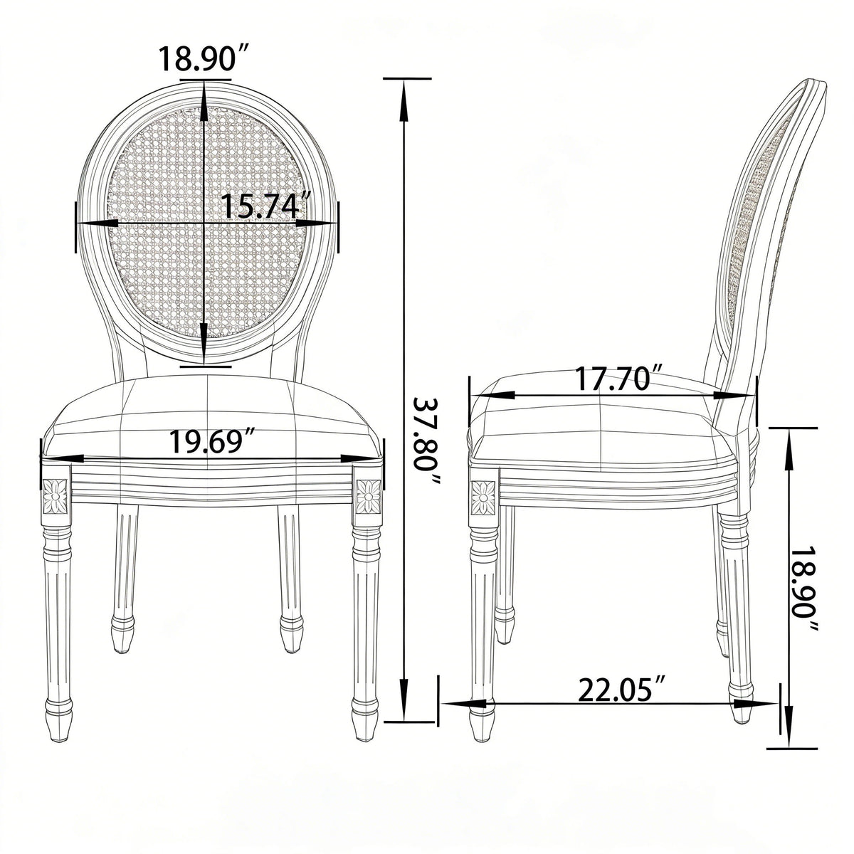 Dining Chairs, Upholstered With Round Back (Set of 2) - Black