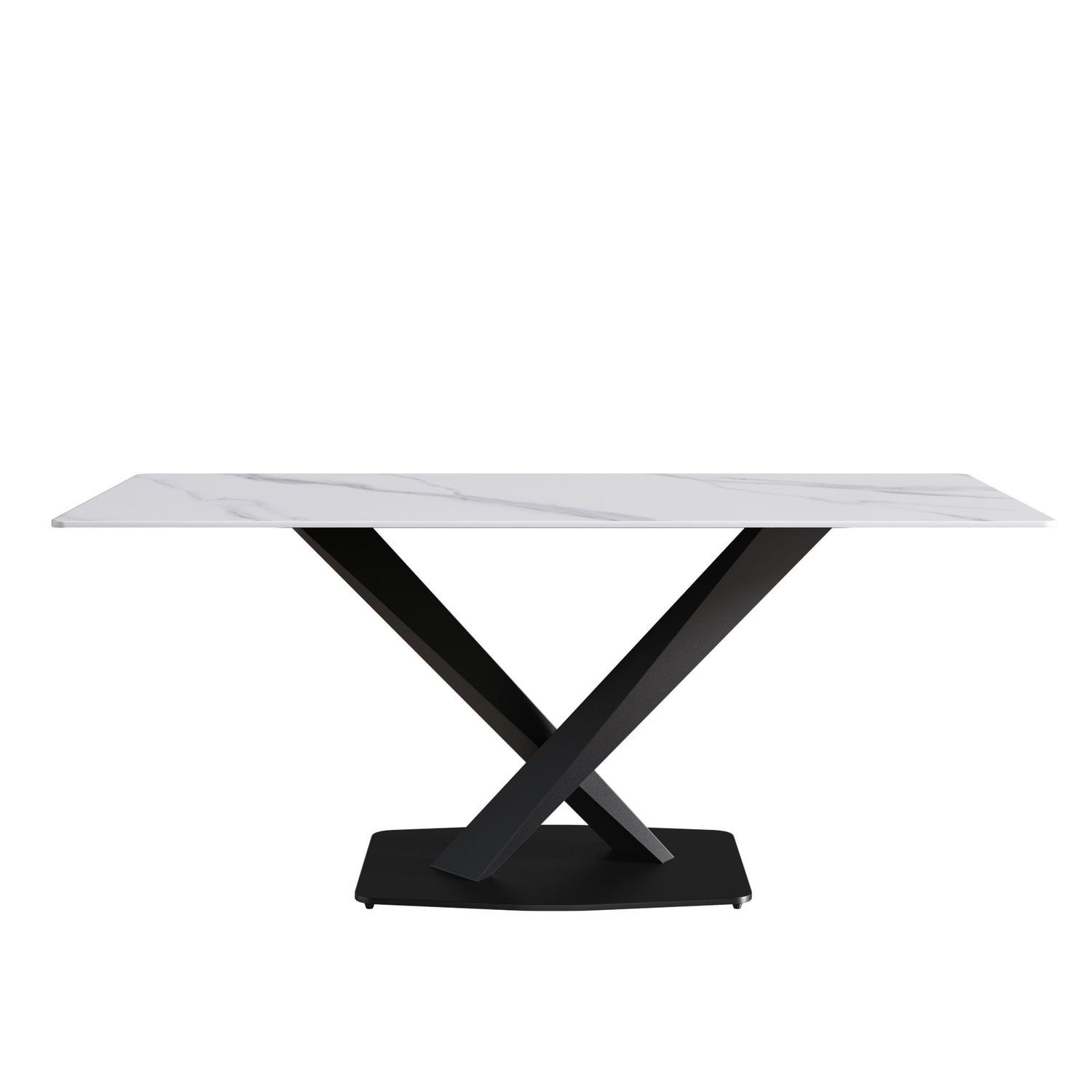 Modern Artificial Stone Straight Edge Metal X Leg Dining Table, 6 People