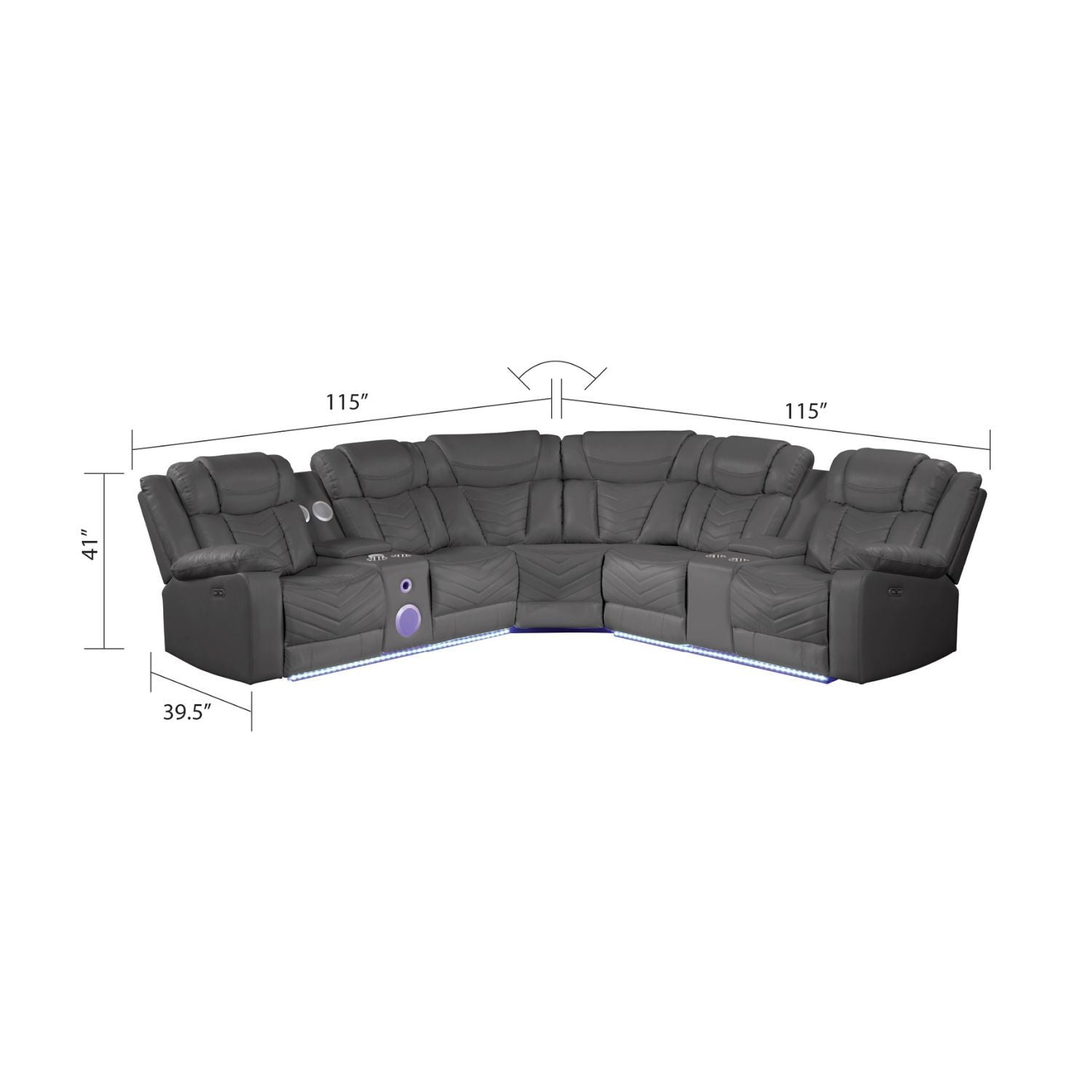Challenger - Recliner Sectional Sofa, Built In USB, C Ports &amp; Bluetooth