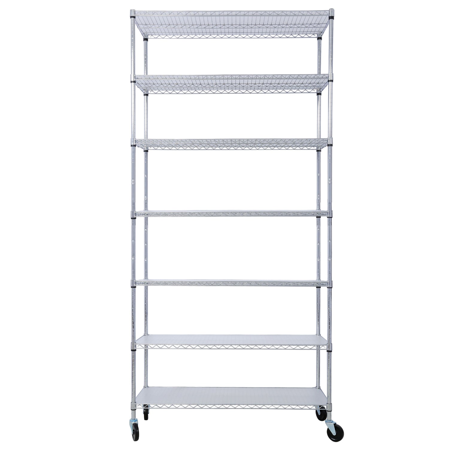 7 Tier Metal Shelf Wire Shelving Unit, 2450Lbs Heavy Duty Adjustable Storage Rack With Wheels &amp; Shelf Liners For Closet Kitchen Garage Basement Commercial Shelving