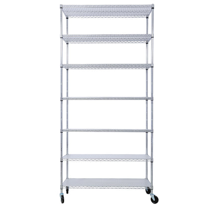 7 Tier Metal Shelf Wire Shelving Unit, 2450Lbs Heavy Duty Adjustable Storage Rack With Wheels &amp; Shelf Liners For Closet Kitchen Garage Basement Commercial Shelving