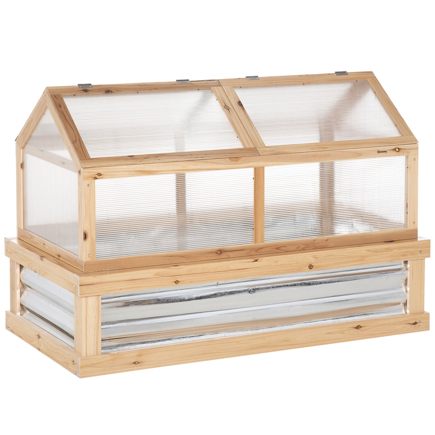 Outsunny - Raised Garden Bed With Polycarbonate Greenhouse, Wooden Garden Cold Frame Greenhouse, Flower Planter Protection, 48&quot; x 24&quot; x 32&quot; - Natural