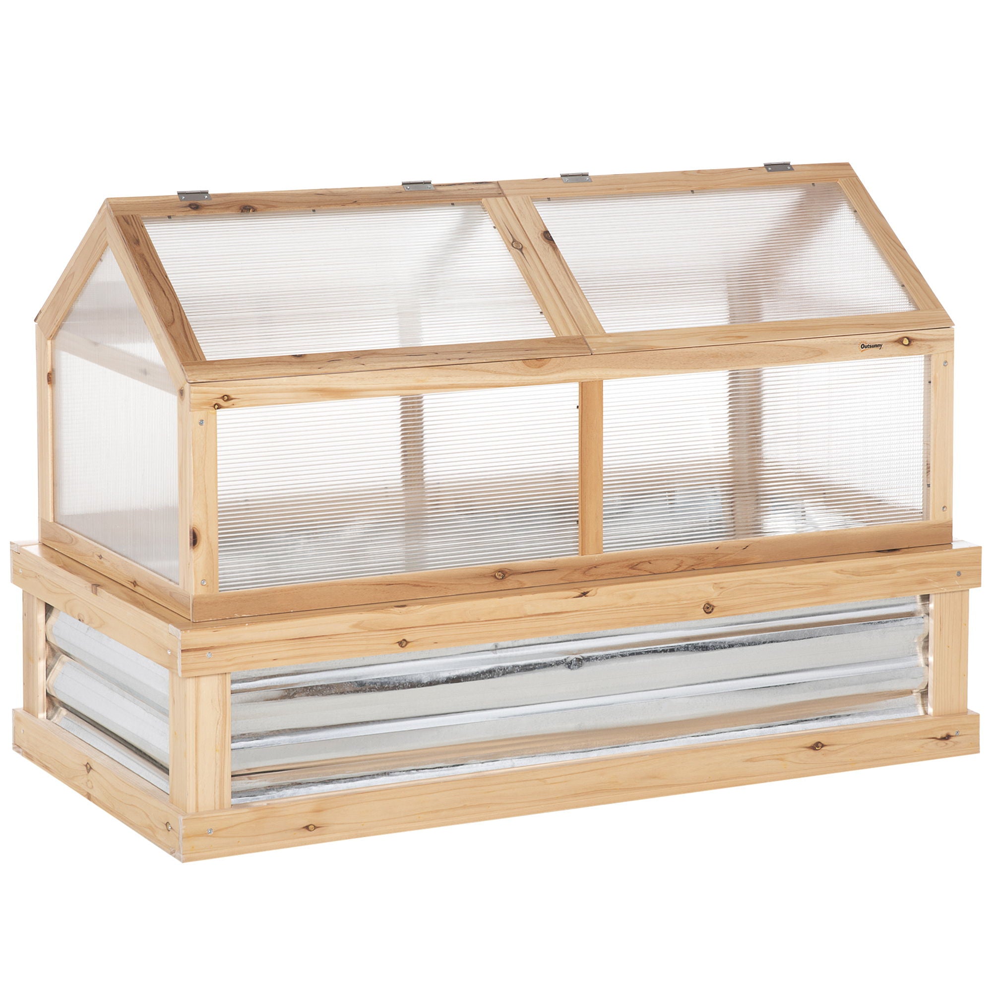 Outsunny - Raised Garden Bed With Polycarbonate Greenhouse, Wooden Garden Cold Frame Greenhouse, Flower Planter Protection, 48&quot; x 24&quot; x 32&quot; - Natural