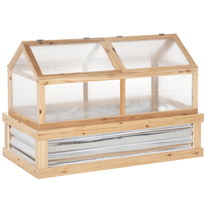 Outsunny - Raised Garden Bed With Polycarbonate Greenhouse, Wooden Garden Cold Frame Greenhouse, Flower Planter Protection, 48&quot; x 24&quot; x 32&quot; - Natural