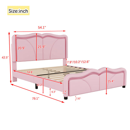 Upholstered Platform Bed &amp; Curve Shaped And Height Adjustable Headboard, LED Light Strips