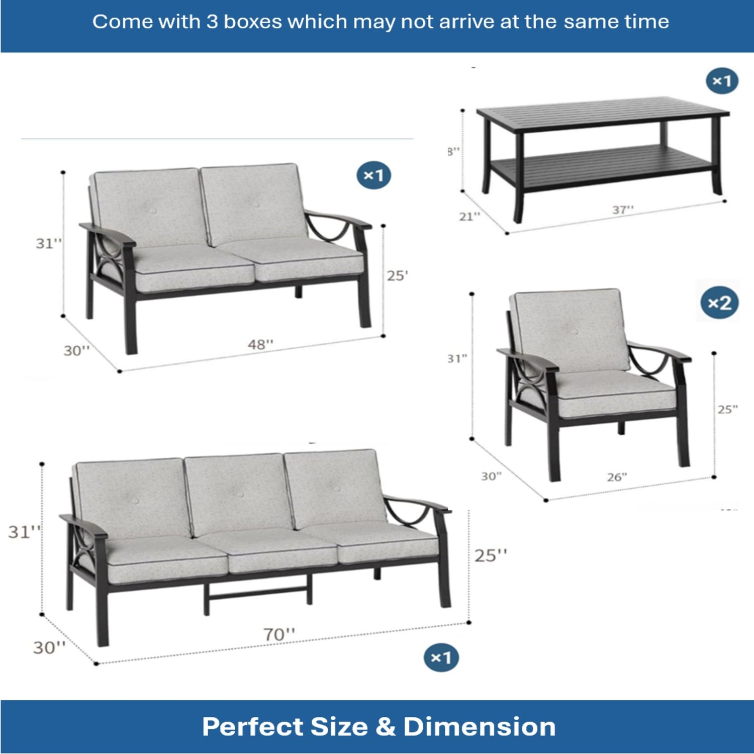 Patio Furniture Set &amp; Coffee Table And Cushions For Backyard