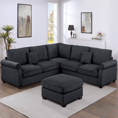 Modern Sectional Set With Corner Wedge, Loveseat, Ottoman &amp; 2 Pillows