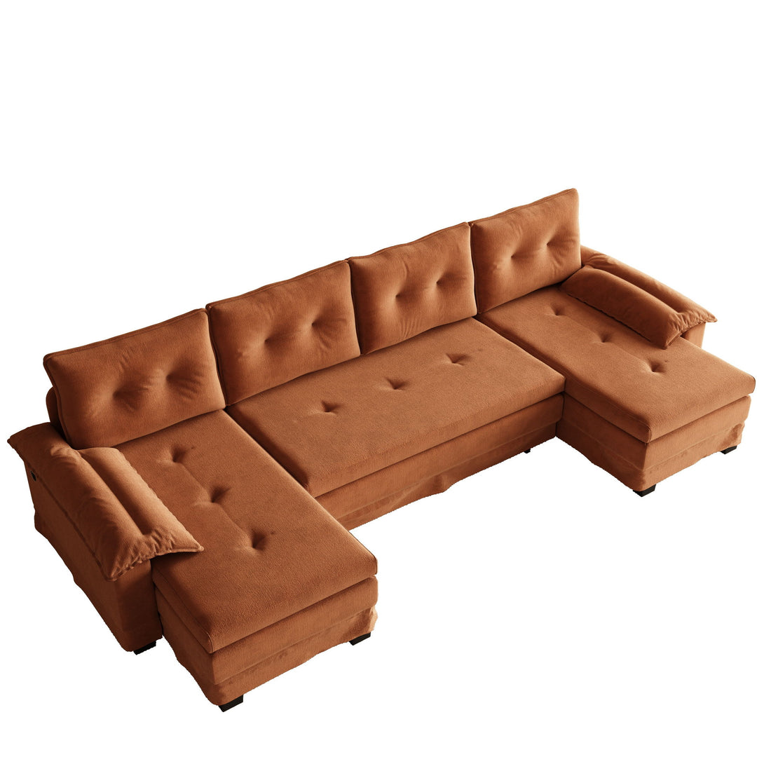 U-Shaped Sleeper Sofa With Pull Out Bed, Removable Armrests &amp; USB Ports For Living Room