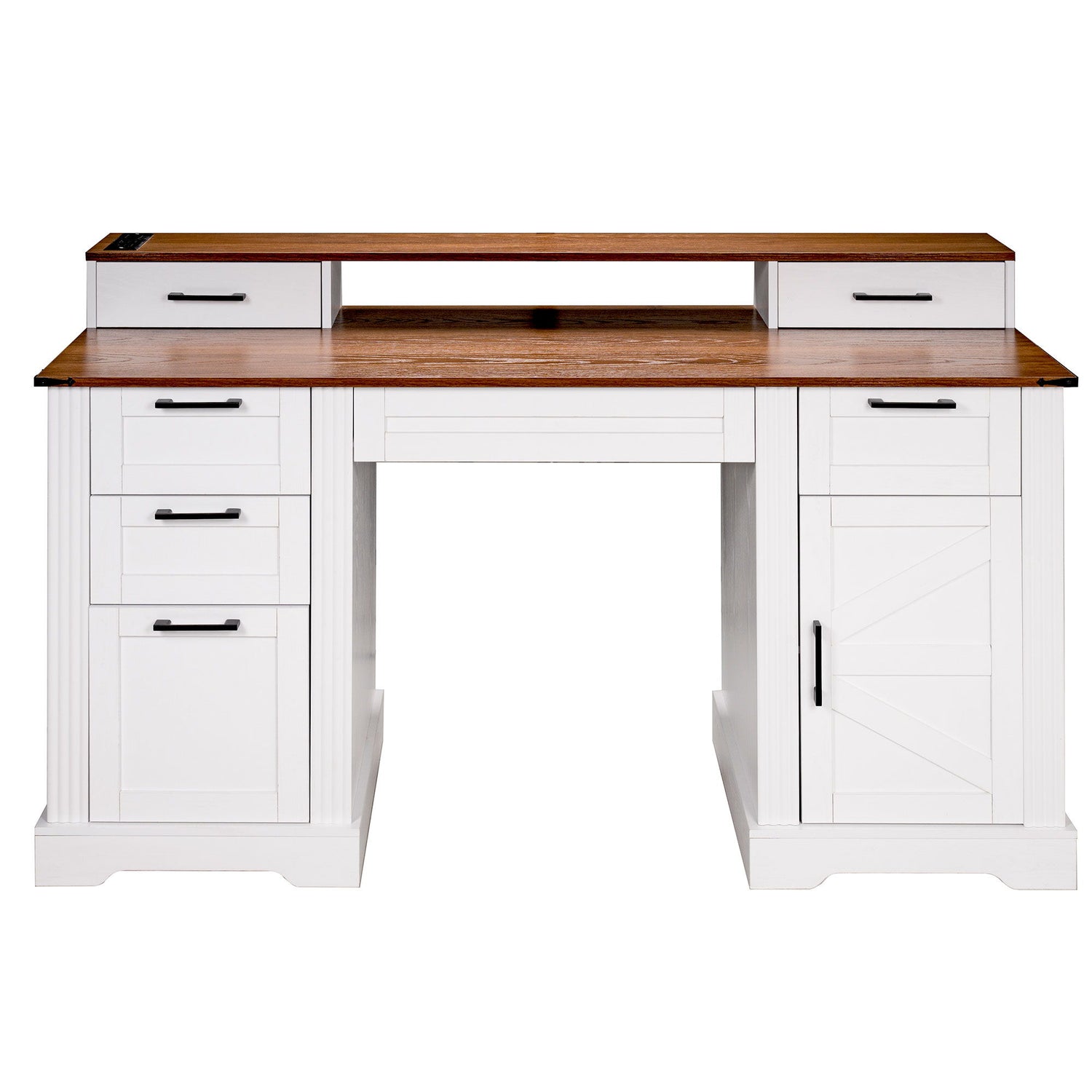 Office Desk With Charging Station &amp; Storage Cabinet