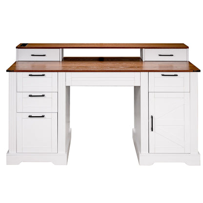 Office Desk With Charging Station &amp; Storage Cabinet