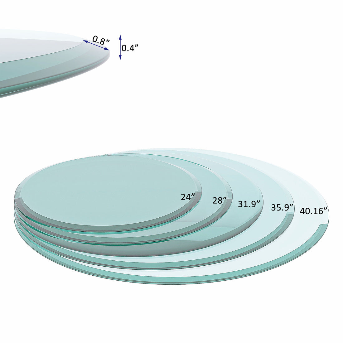 30&quot; Round Tempered Glass Table Top Clear Glass 2 / 5&quot; Thick Beveled Polished Edge - Transparent