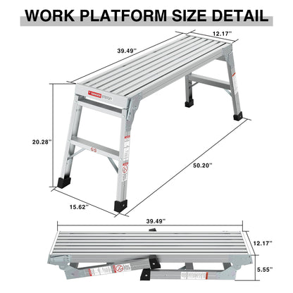 Work Platform Aluminum Portable Bench Folding Ladder Ansi Capacity 225 Lbs 40&quot; - Gray