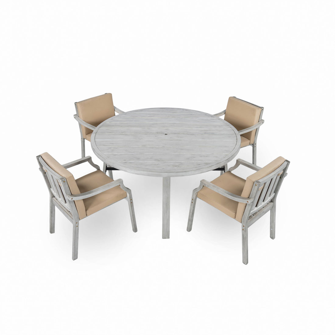 Outdoor Wooden Dinning Set With An Umbrella Hole And Removable Cushions For Patio