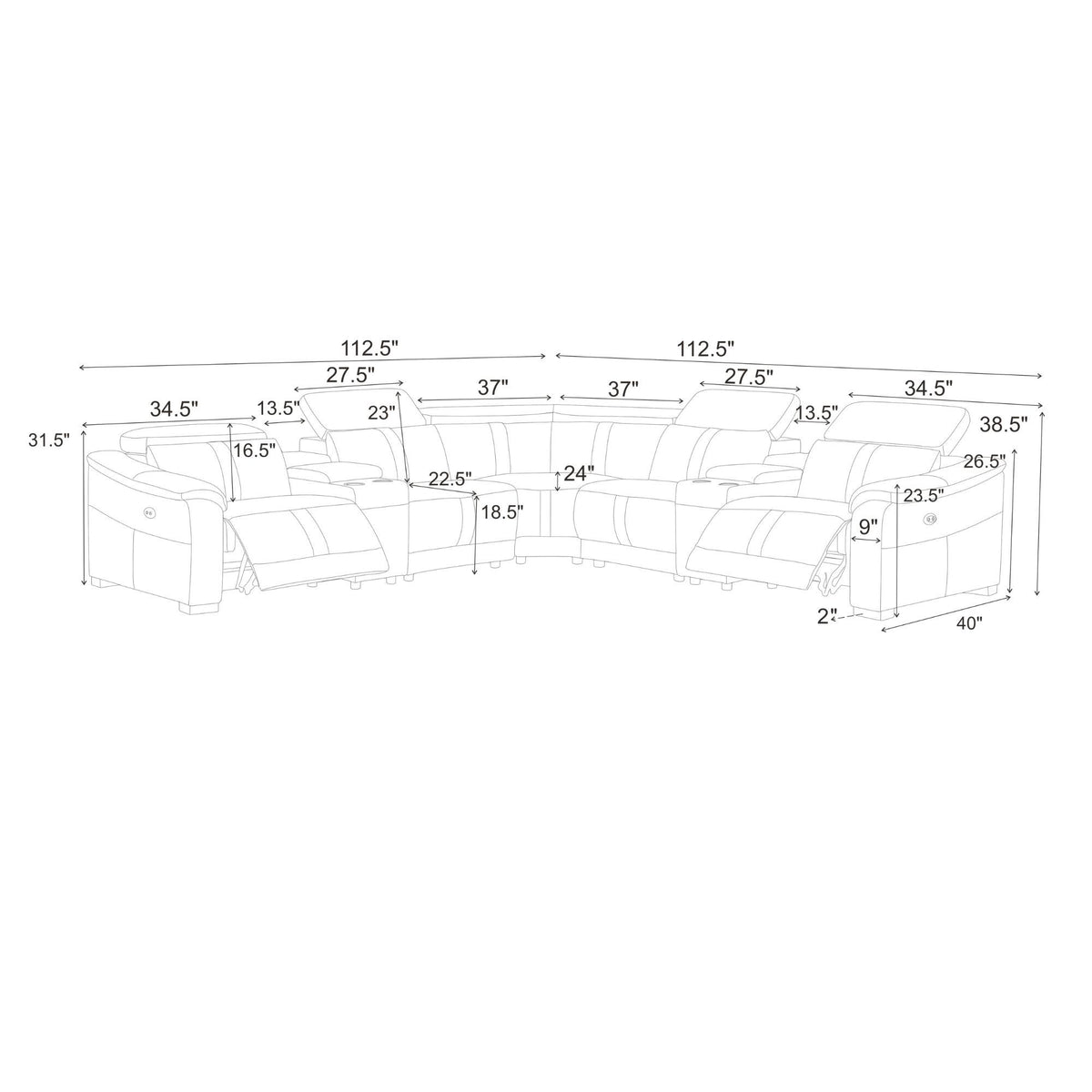 Modular Sectional &amp; Recliner Seat And Adjustable Headrest