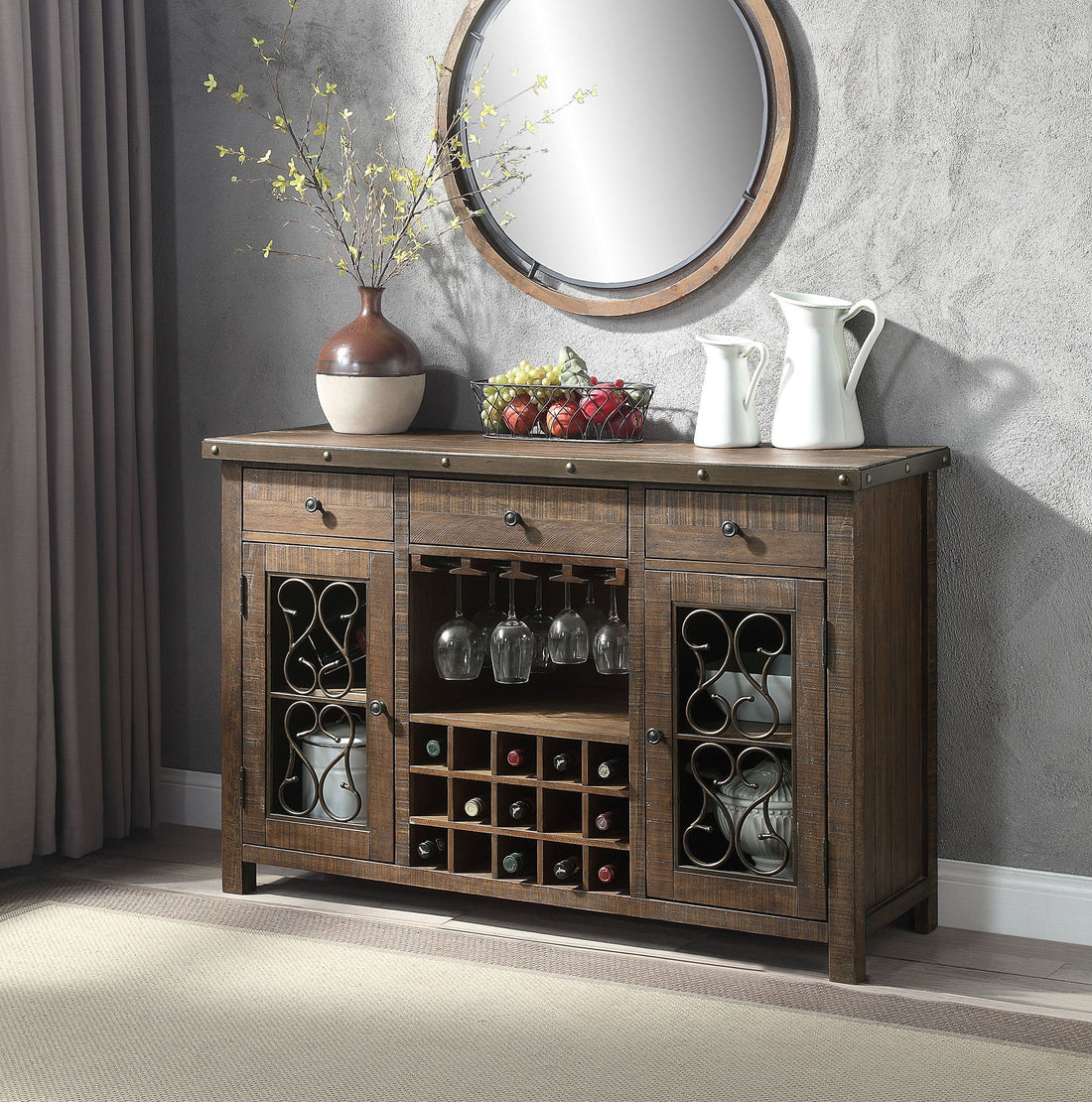 Raphaela - Server With Cup Holder &amp; Wine Rack - Cherry