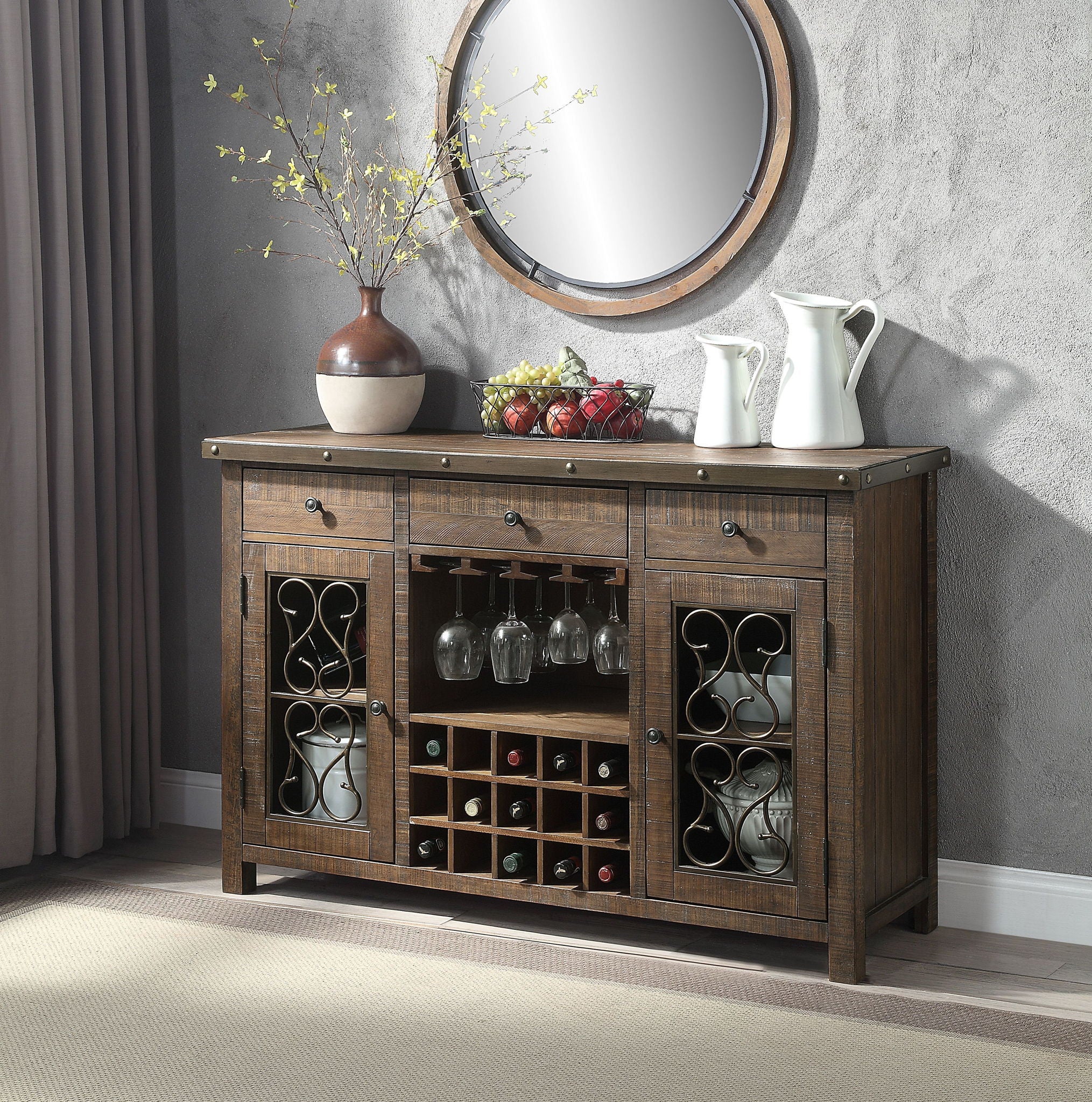 Raphaela - Server With Cup Holder &amp; Wine Rack - Cherry