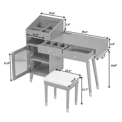 Modern Makeup Vanity Desk With Drawers Cabinet &amp; Charging Port Engineered Wood Space Saving Design For Small Places - Black