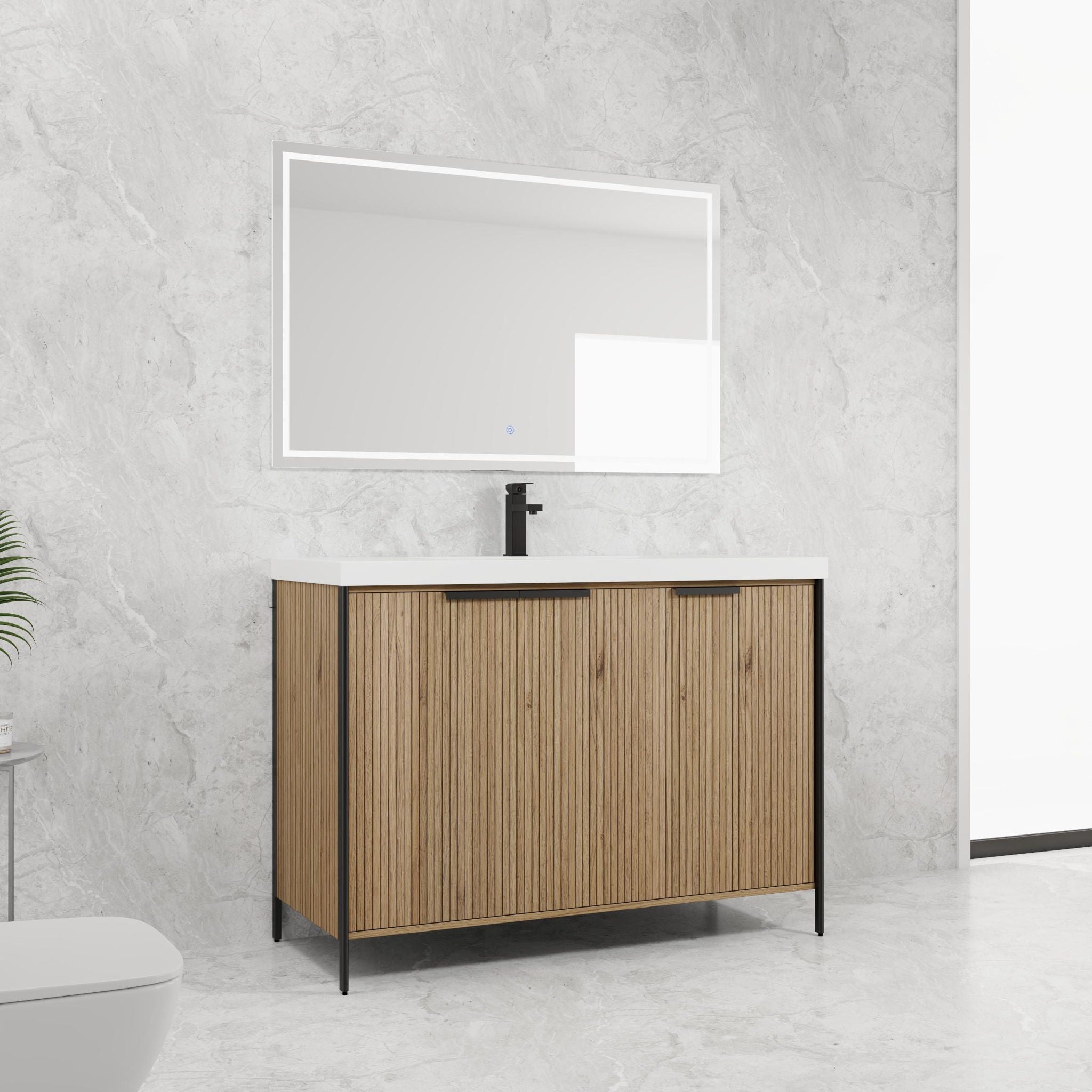 Modern Freestanding Bathroom Vanity With Resin Sink &amp; Soft Close Cabinet Doors