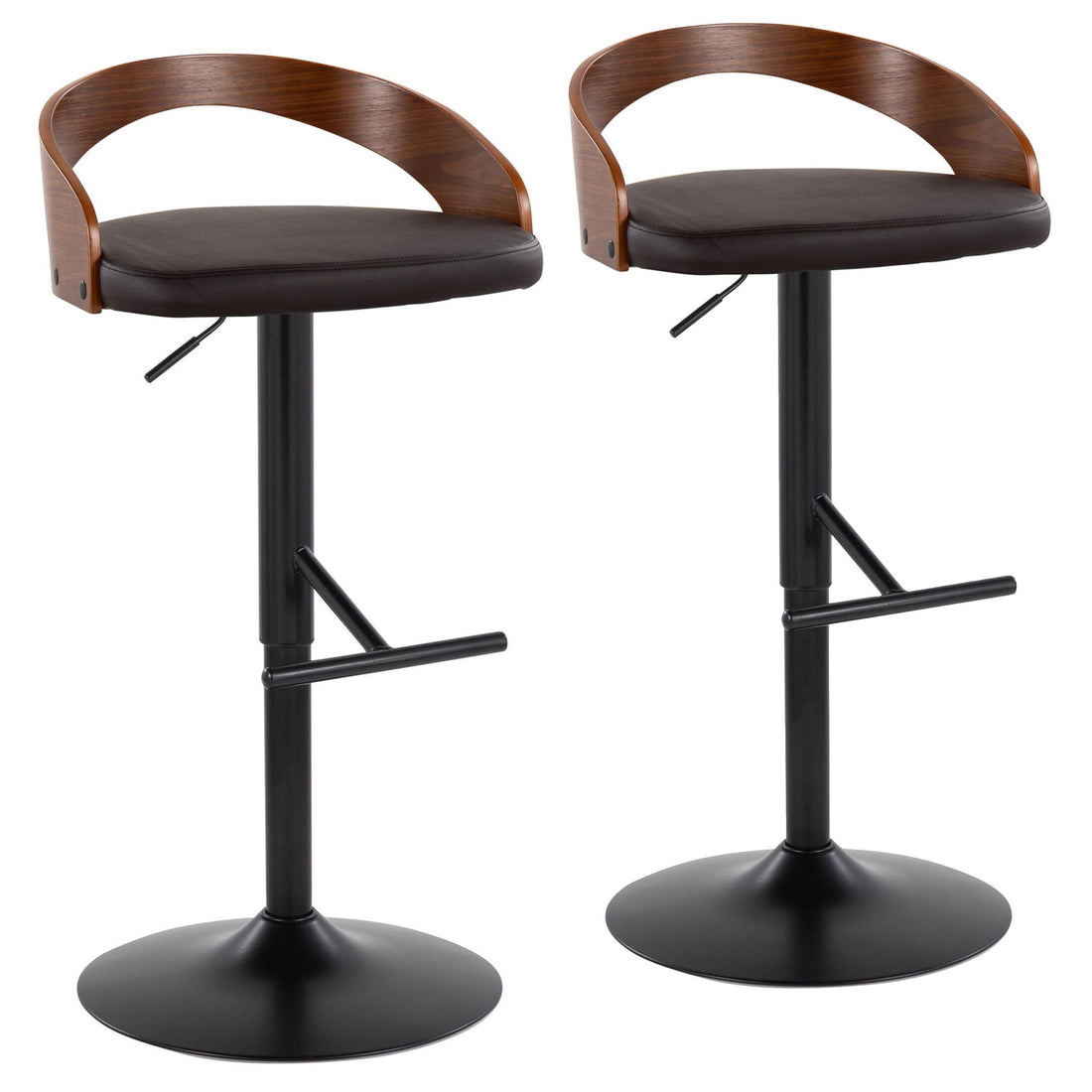 Grotto - Contemporary Adjustable Barstool &amp; Swivel With Straight T Footrest (Set of 2)
