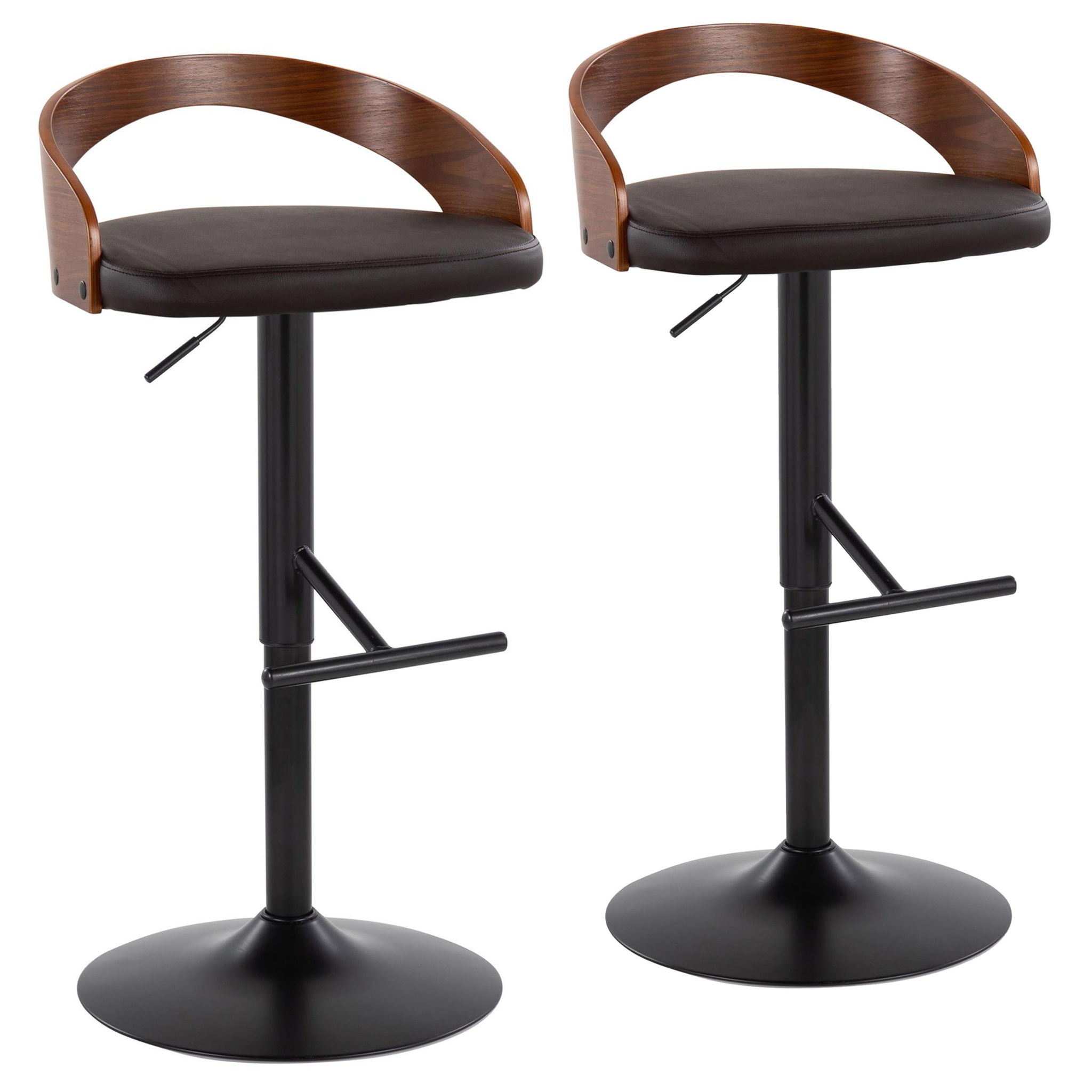 Grotto - Contemporary Adjustable Barstool &amp; Swivel With Straight T Footrest (Set of 2)