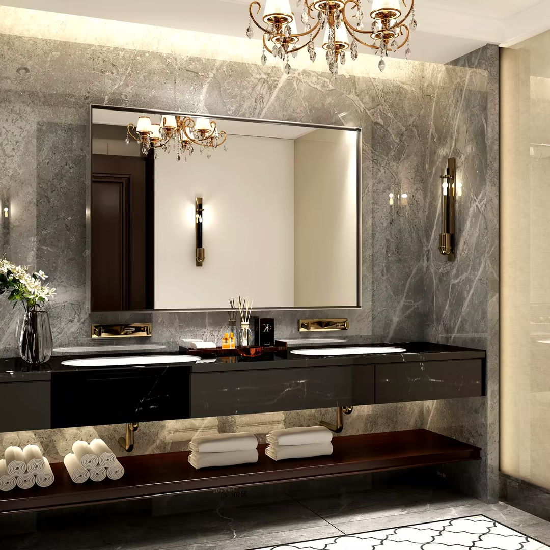 36X30&quot; Glossy Brushed Silver Framed Mirror For Bathroom Rectangular Wall Bathroom Mirror Metal Frame Farmhouse Mirror Large Decorative Square Corner Rectangle Mirror (Horizontal &amp; Vertical) - Silver