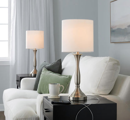 Sawyer - Contemporary Table Lamp (Set of 2) Built In USB Port - Nickel / White