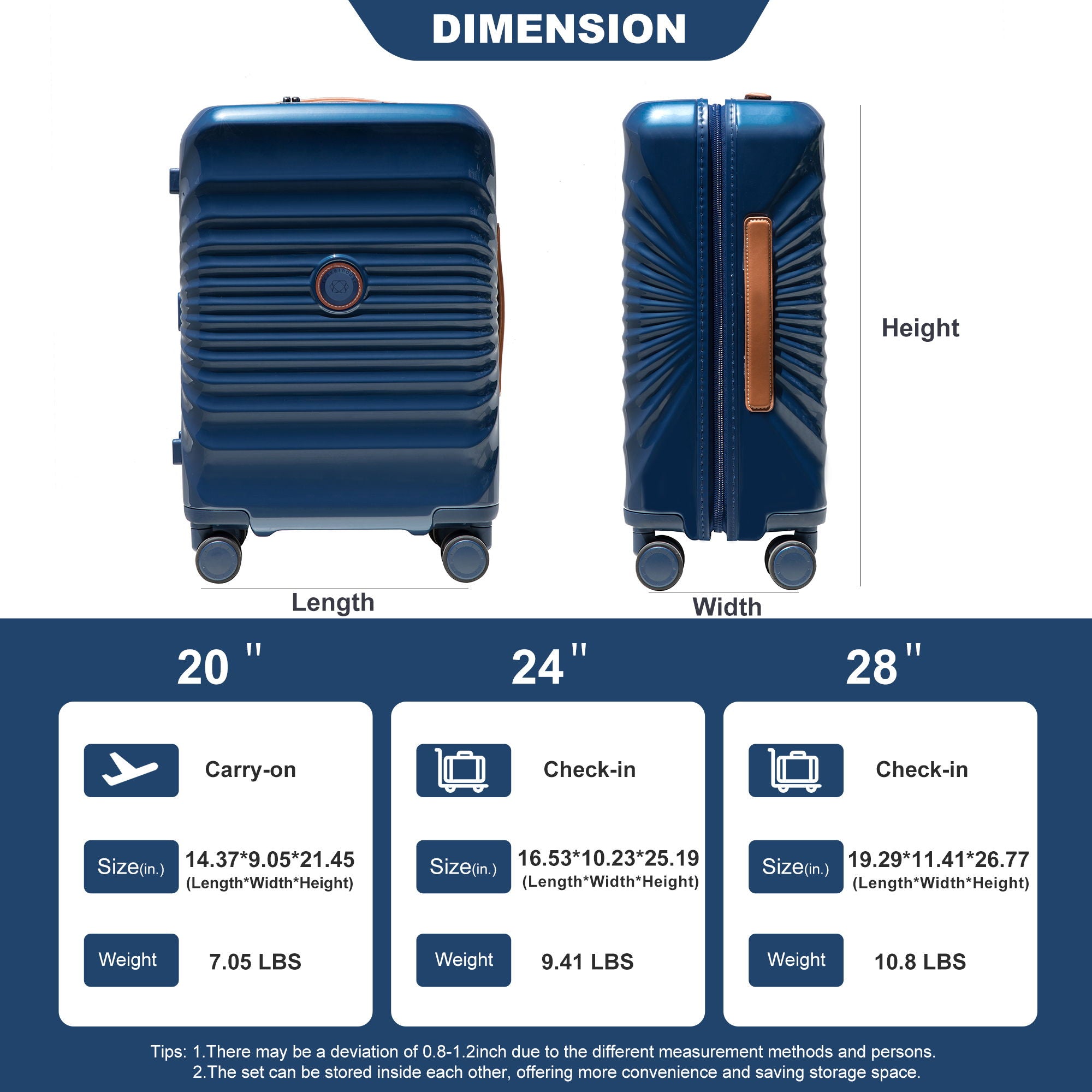 20&quot; Carry On Luggage Lightweight Suitcase Tsa Lock, USB Port, Spinner Wheels