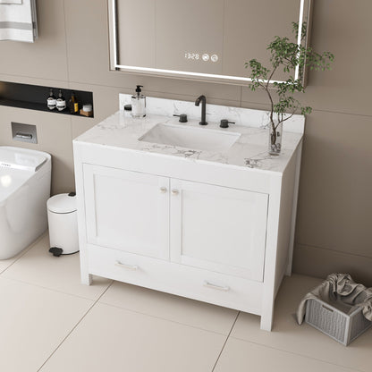 43&quot; Bathroom Vanity With Artificial Marble Carrara Top Set, Multi Functional Bathroom Cabinet With Doors And Drawer - White