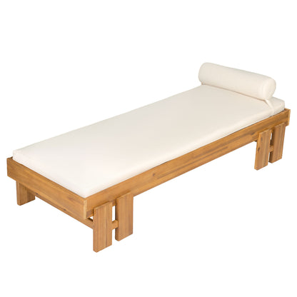 Daybed With Cushion &amp; Pillow, Low Profile Design For Indoor / Outdoor Use - Cream / Teak