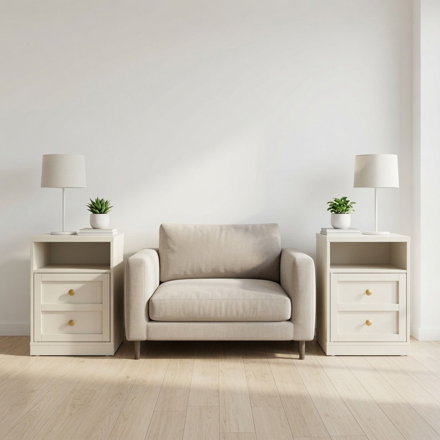 Nightstand With Door &amp; Shelf, 2 Drawer Side Table